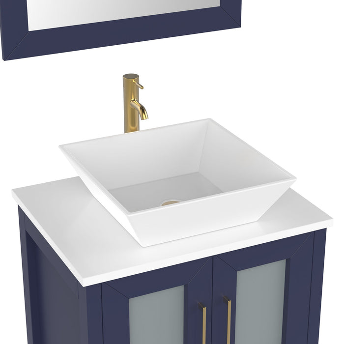 Ravenna 24" Single Sink Bathroom Vanity Combo Set, 2-Drawers, Single Shelf, Single Cabinet White Engineered Marble Top and Ceramic Vessel Sink Bathroom Cabinet with Mirror - HomeBeyond