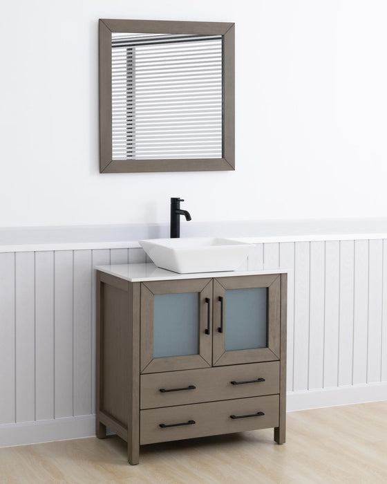 Ravenna 30" Single Sink Small Bathroom Vanity Set, 2 Drawers 1 Shelf Engineered Marble Top and Ceramic Vessel Sink Bathroom Cabinet with Mirror - HomeBeyond
