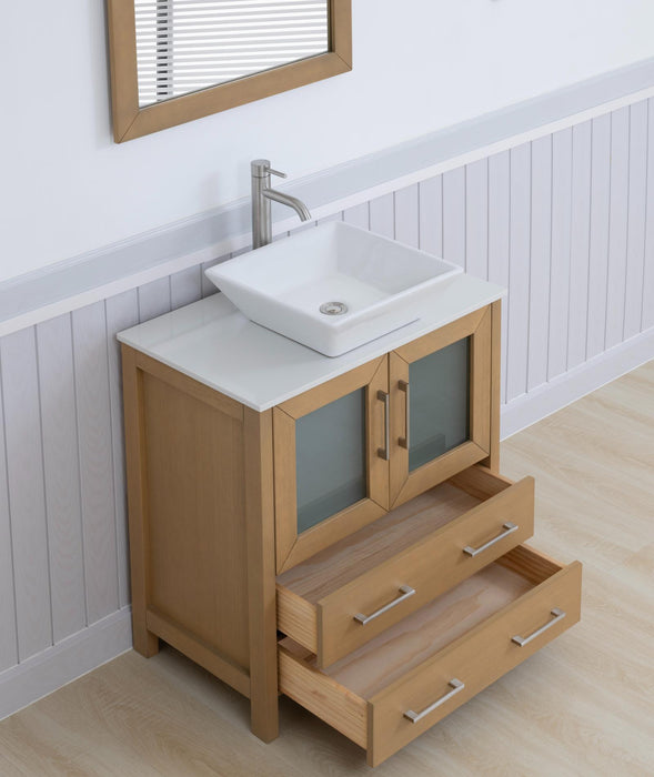 Ravenna 30" Single Sink Small Bathroom Vanity Set, 2 Drawers 1 Shelf Engineered Marble Top and Ceramic Vessel Sink Bathroom Cabinet with Mirror - HomeBeyond