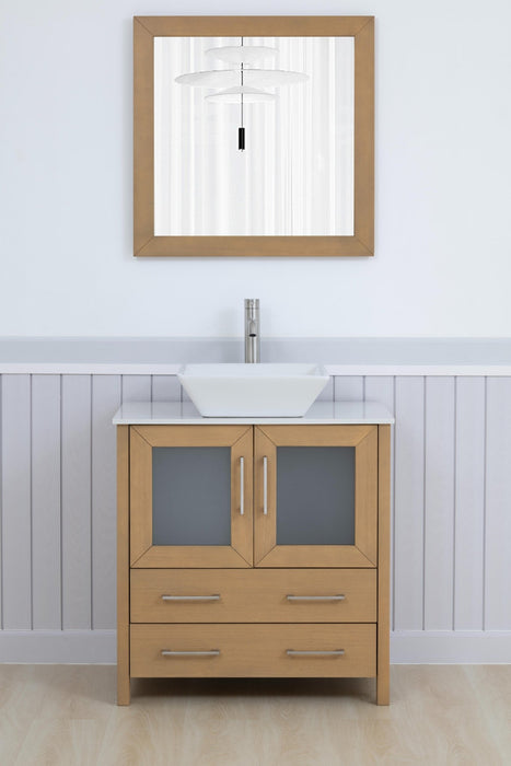 Ravenna 30" Single Sink Small Bathroom Vanity Set, 2 Drawers 1 Shelf Engineered Marble Top and Ceramic Vessel Sink Bathroom Cabinet with Mirror - HomeBeyond