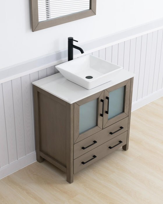 Ravenna 30" Single Sink Small Bathroom Vanity Set, 2 Drawers 1 Shelf Engineered Marble Top and Ceramic Vessel Sink Bathroom Cabinet with Mirror - HomeBeyond