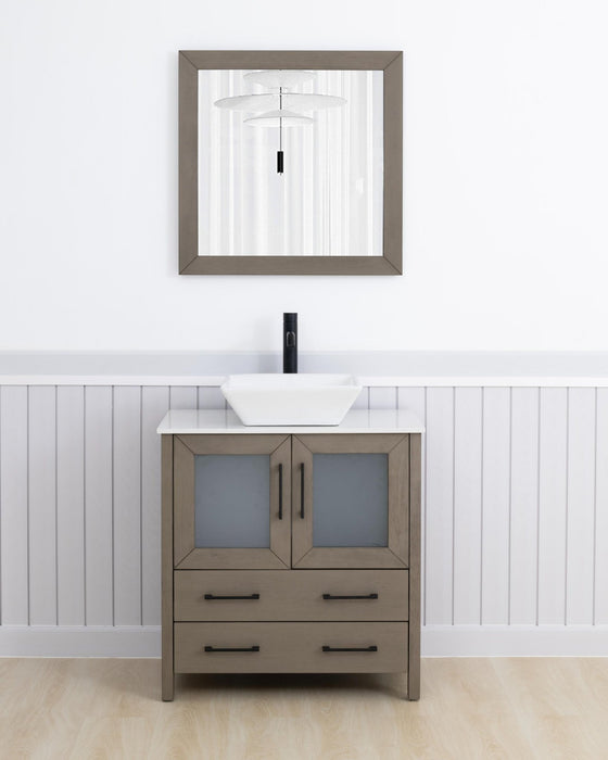 Ravenna 30" Single Sink Small Bathroom Vanity Set, 2 Drawers 1 Shelf Engineered Marble Top and Ceramic Vessel Sink Bathroom Cabinet with Mirror - HomeBeyond