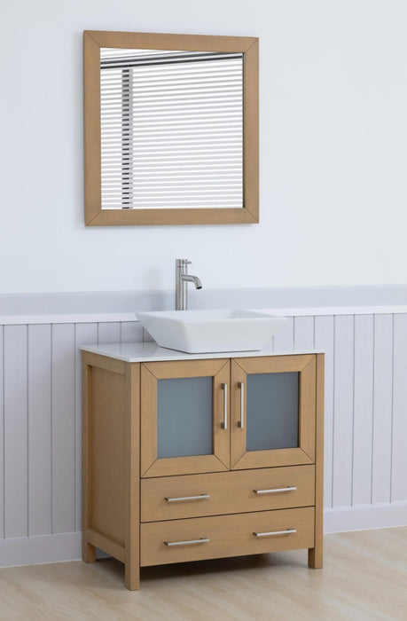 Ravenna 30" Single Sink Small Bathroom Vanity Set, 2 Drawers 1 Shelf Engineered Marble Top and Ceramic Vessel Sink Bathroom Cabinet with Mirror - HomeBeyond