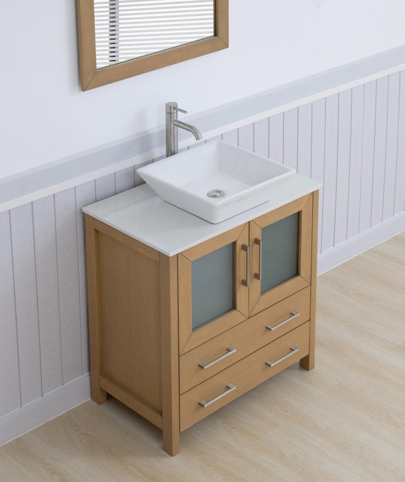 Ravenna 30" Single Sink Small Bathroom Vanity Set, 2 Drawers 1 Shelf Engineered Marble Top and Ceramic Vessel Sink Bathroom Cabinet with Mirror - HomeBeyond