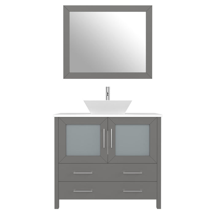 Ravenna 36" Single Sink Bathroom Vanity Combo Set, 2 Drawers 1 Shelf Single Cabinet White Engineered Marble Top and Ceramic Sink Bathroom Cabinet with Free Mirror - HomeBeyond