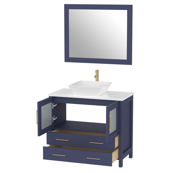 Ravenna 36" Single Sink Bathroom Vanity Combo Set, 2 Drawers 1 Shelf Single Cabinet White Engineered Marble Top and Ceramic Sink Bathroom Cabinet with Free Mirror - HomeBeyond