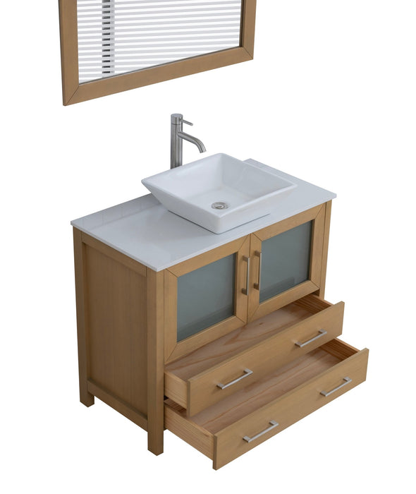 Ravenna 36" Single Sink Bathroom Vanity Combo Set, 2 Drawers 1 Shelf Single Cabinet White Engineered Marble Top and Ceramic Sink Bathroom Cabinet with Free Mirror - HomeBeyond