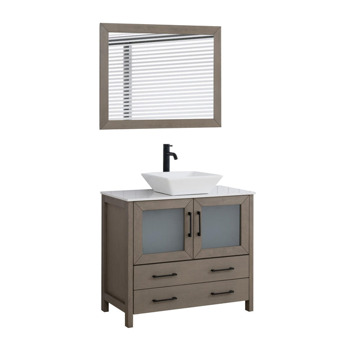 Ravenna 36" Single Sink Bathroom Vanity Combo Set, 2 Drawers 1 Shelf Single Cabinet White Engineered Marble Top and Ceramic Sink Bathroom Cabinet with Free Mirror - HomeBeyond