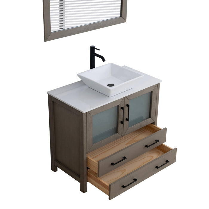 Ravenna 36" Single Sink Bathroom Vanity Combo Set, 2 Drawers 1 Shelf Single Cabinet White Engineered Marble Top and Ceramic Sink Bathroom Cabinet with Free Mirror - HomeBeyond