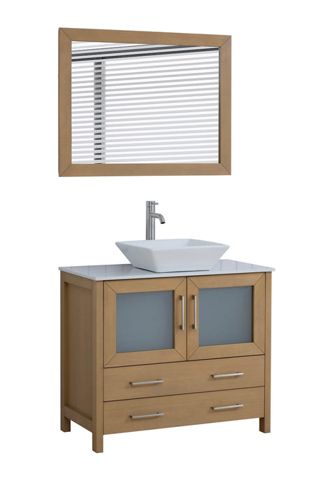 Ravenna 36" Single Sink Bathroom Vanity Combo Set, 2 Drawers 1 Shelf Single Cabinet White Engineered Marble Top and Ceramic Sink Bathroom Cabinet with Free Mirror - HomeBeyond