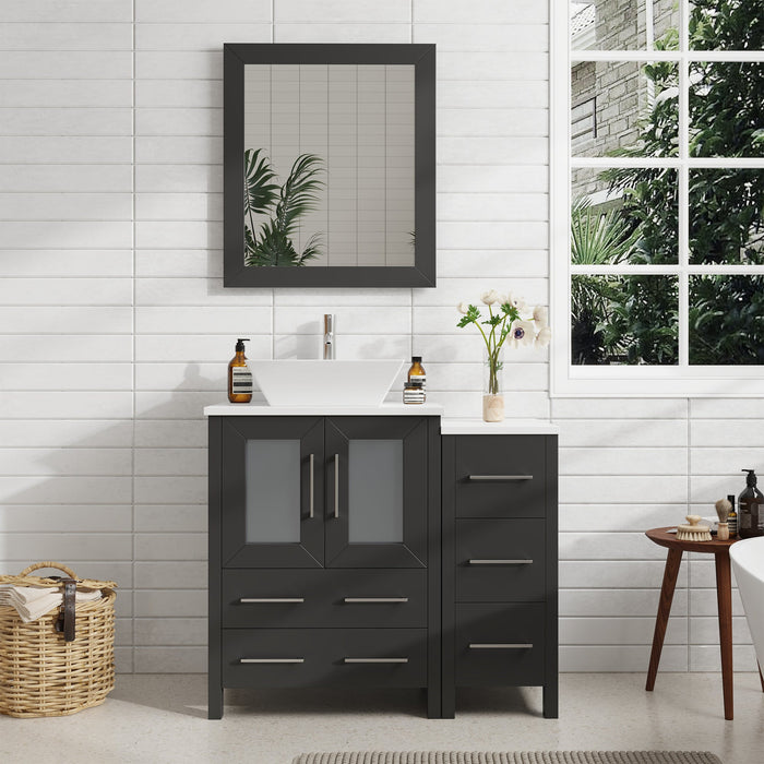 Ravenna 36" Single Sink Bathroom Vanity Combo Set, 5 Drawers 1 Shelf 2 Cabinet White Engineered Marble Top with Free Mirror - HomeBeyond