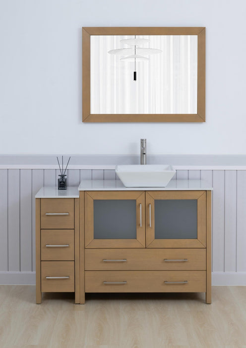 Ravenna 48" Single Sink Bathroom Vanity Combo Set, 5 Drawers 1 Shelf 2 Cabinet White Engineered Marble Top and Ceramic Vessel Sink Bathroom Cabinet with Free Mirror - HomeBeyond