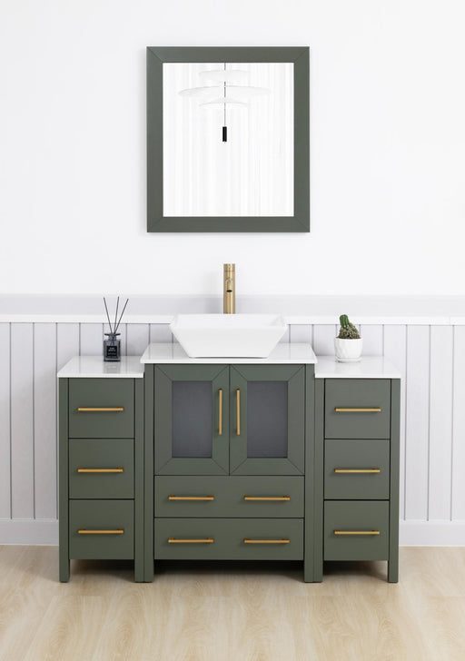 Ravenna 48" Single Sink Bathroom Vanity Combo Set, 8 - Drawers, 1 - Shelf, 3 Cabinet White Engineered Marble Top and Ceramic Vessel Sink Bathroom Cabinet with Free Mirror - HomeBeyond