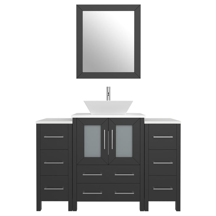 Ravenna 48" Single Sink Bathroom Vanity Combo Set, 8-Drawers, 1-Shelf, 3 Cabinet White Engineered Marble Top and Ceramic Vessel Sink Bathroom Cabinet with Free Mirror - HomeBeyond