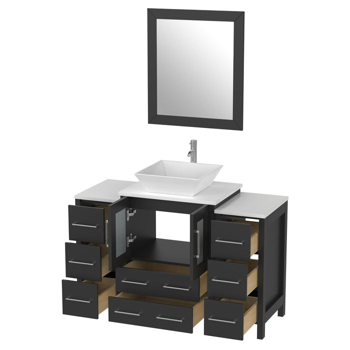 Ravenna 48" Single Sink Bathroom Vanity Combo Set, 8-Drawers, 1-Shelf, 3 Cabinet White Engineered Marble Top and Ceramic Vessel Sink Bathroom Cabinet with Free Mirror - HomeBeyond