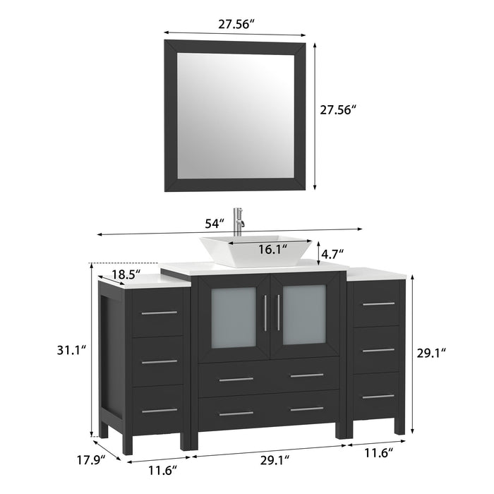 Ravenna 54" Single Sink Bathroom Vanity Combo Set, 8 Drawers 1 Shelf 3 Cabinets Engineered Marble Top with Mirror - HomeBeyond