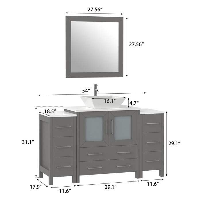 Ravenna 54" Single Sink Bathroom Vanity Combo Set, 8 Drawers 1 Shelf 3 Cabinets Engineered Marble Top with Mirror - HomeBeyond