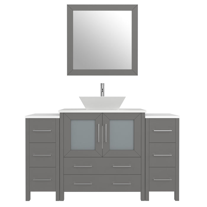Ravenna 54" Single Sink Bathroom Vanity Combo Set, 8 Drawers 1 Shelf 3 Cabinets Engineered Marble Top with Mirror - HomeBeyond