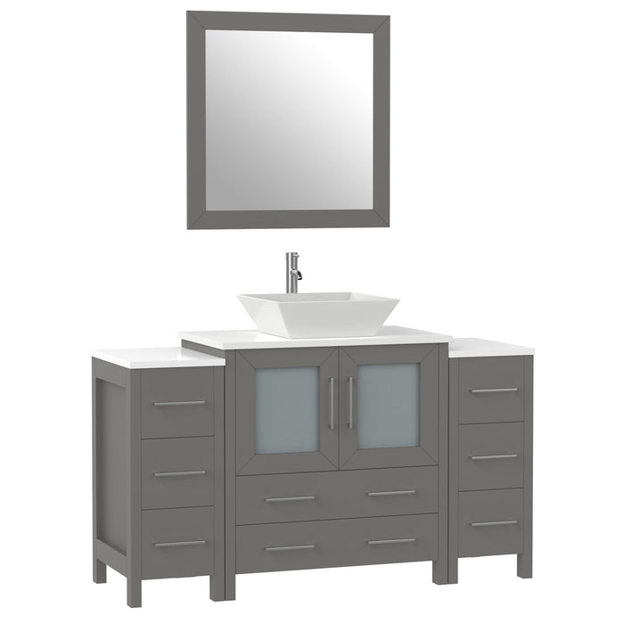Ravenna 54" Single Sink Bathroom Vanity Combo Set, 8 Drawers 1 Shelf 3 Cabinets Engineered Marble Top with Mirror - HomeBeyond