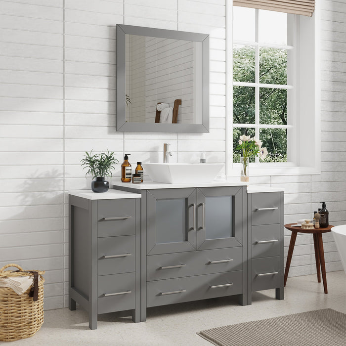 Ravenna 54" Single Sink Bathroom Vanity Combo Set, 8 Drawers 1 Shelf 3 Cabinets Engineered Marble Top with Mirror - HomeBeyond