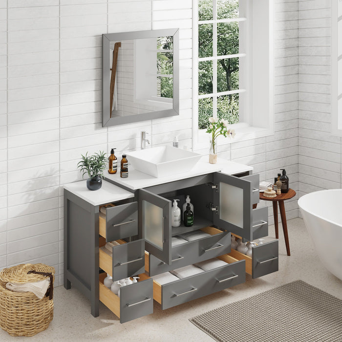 Ravenna 54" Single Sink Bathroom Vanity Combo Set, 8 Drawers 1 Shelf 3 Cabinets Engineered Marble Top with Mirror - HomeBeyond