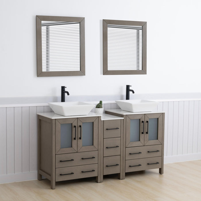 Ravenna 60" Double Sink Bathroom Vanity Combo Set, 7 Drawers 2 Shelves 3 Cabinets White Engineered Marble Top and Ceramic Vessel Sink Bathroom Cabinet with Free Mirrors - HomeBeyond