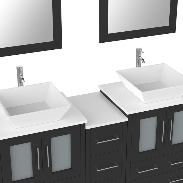 Ravenna 60" Double Sink Bathroom Vanity Combo Set, 7 Drawers 2 Shelves 3 Cabinets White Engineered Marble Top and Ceramic Vessel Sink Bathroom Cabinet with Free Mirrors - HomeBeyond