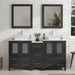 Ravenna 60" Double Sink Bathroom Vanity Combo Set, 7 Drawers 2 Shelves 3 Cabinets White Engineered Marble Top and Ceramic Vessel Sink Bathroom Cabinet with Free Mirrors - HomeBeyond