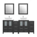 Ravenna 72" Double Sink Bathroom Vanity Combo Set, 10 Drawers, 2 Shelves, 4 Cabinets White Engineered Marble Top and Ceramic Vessel Sink Bathroom Cabinet with Mirrors - HomeBeyond