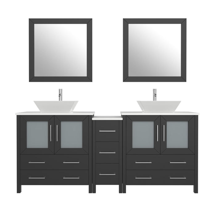 Ravenna 72" Double Sink Bathroom Vanity Combo Set, 7 Drawers 2 Shelves 3 Cabinets White Engineered Marble Top and Ceramic Sink Bathroom Cabinet with Free Mirrors - HomeBeyond