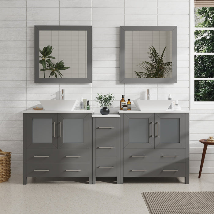 Ravenna 72" Double Sink Bathroom Vanity Combo Set, 7 Drawers 2 Shelves 3 Cabinets White Engineered Marble Top and Ceramic Sink Bathroom Cabinet with Free Mirrors - HomeBeyond
