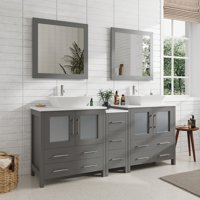 Ravenna 72" Double Sink Bathroom Vanity Combo Set, 7 Drawers 2 Shelves 3 Cabinets White Engineered Marble Top and Ceramic Sink Bathroom Cabinet with Free Mirrors - HomeBeyond