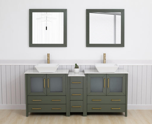 Ravenna 72" Double Sink Bathroom Vanity Combo Set, 7 Drawers 2 Shelves 3 Cabinets White Engineered Marble Top and Ceramic Sink Bathroom Cabinet with Free Mirrors - HomeBeyond