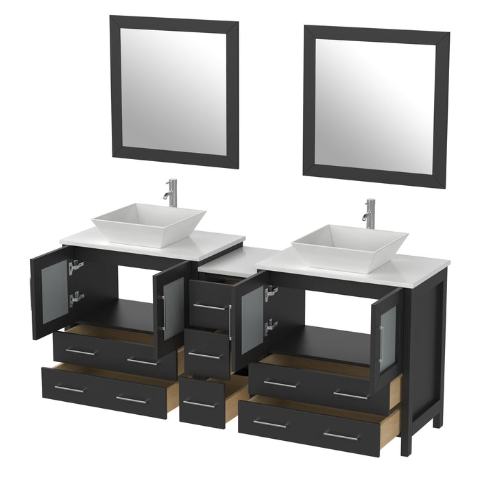 Ravenna 72" Double Sink Bathroom Vanity Combo Set, 7 Drawers 2 Shelves 3 Cabinets White Engineered Marble Top and Ceramic Sink Bathroom Cabinet with Free Mirrors - HomeBeyond