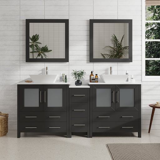 Ravenna 72" Double Sink Bathroom Vanity Combo Set, 7 Drawers 2 Shelves 3 Cabinets White Engineered Marble Top and Ceramic Sink Bathroom Cabinet with Free Mirrors - HomeBeyond