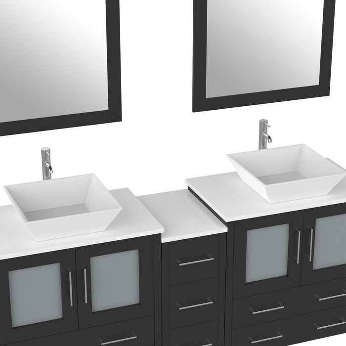 Ravenna 72" Double Sink Bathroom Vanity Combo Set, 7 Drawers 2 Shelves 3 Cabinets White Engineered Marble Top and Ceramic Sink Bathroom Cabinet with Free Mirrors - HomeBeyond
