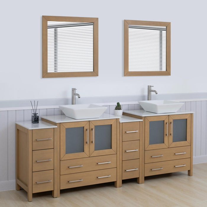 Ravenna 84" Double Sink Bathroom Vanity Combo Set, 10 - Drawers, 2 - Shelves, 4 Cabinet Engineered Marble Top and Ceramic Sink Bathroom Cabinet with Mirrors - HomeBeyond