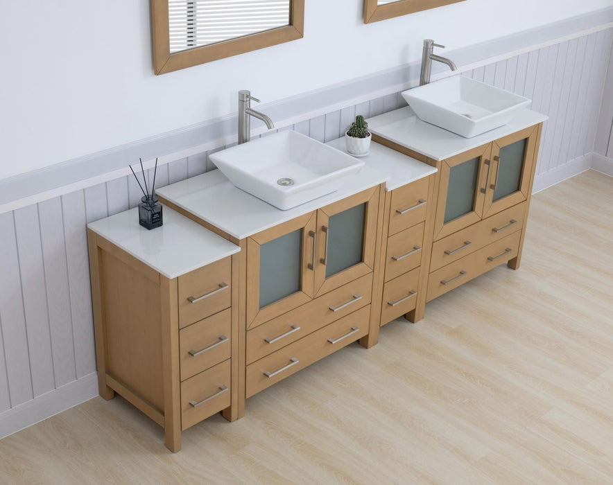 Ravenna 84" Double Sink Bathroom Vanity Combo Set, 10 - Drawers, 2 - Shelves, 4 Cabinet Engineered Marble Top and Ceramic Sink Bathroom Cabinet with Mirrors - HomeBeyond