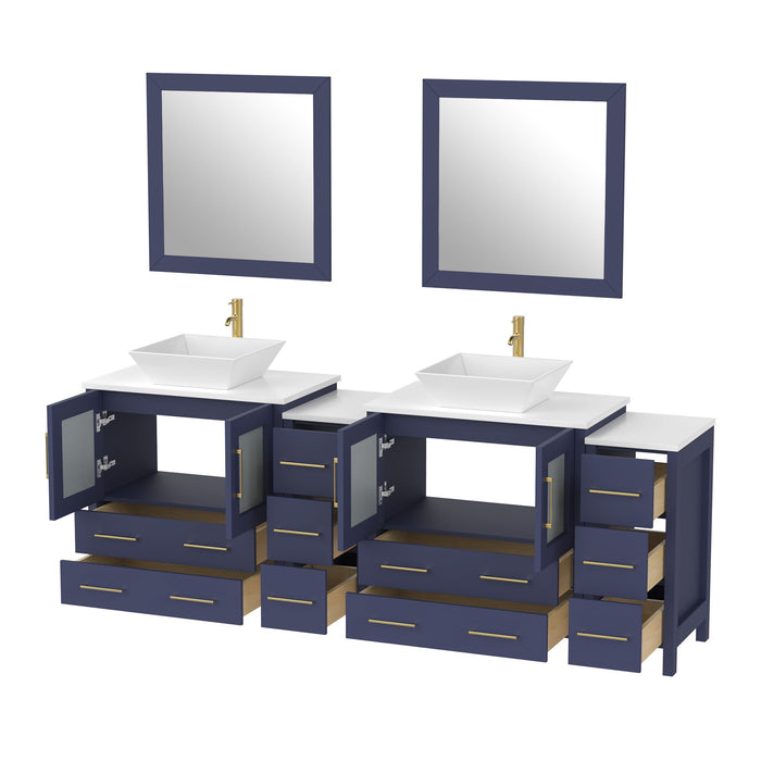 Ravenna 84" Double Sink Bathroom Vanity Combo Set, 10-Drawers, 2-Shelves, 4 Cabinet Engineered Marble Top and Ceramic Sink Bathroom Cabinet with Mirrors - HomeBeyond