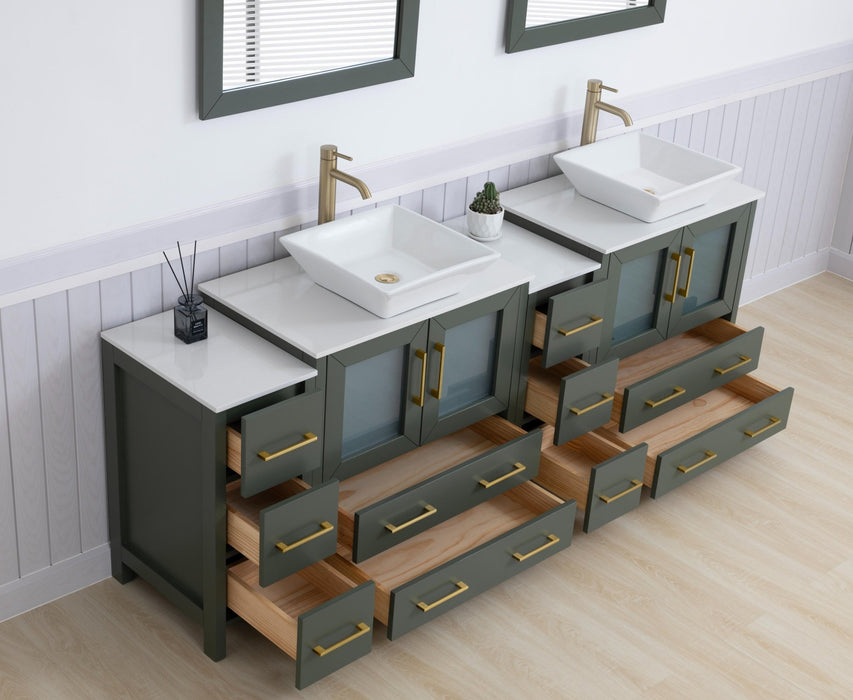 Ravenna 84" Double Sink Bathroom Vanity Combo Set, 10 - Drawers, 2 - Shelves, 4 Cabinet Engineered Marble Top and Ceramic Sink Bathroom Cabinet with Mirrors - HomeBeyond