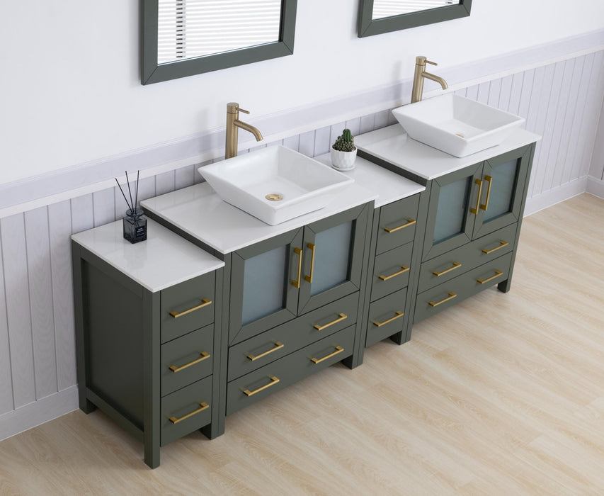 Ravenna 84" Double Sink Bathroom Vanity Combo Set, 10 - Drawers, 2 - Shelves, 4 Cabinet Engineered Marble Top and Ceramic Sink Bathroom Cabinet with Mirrors - HomeBeyond