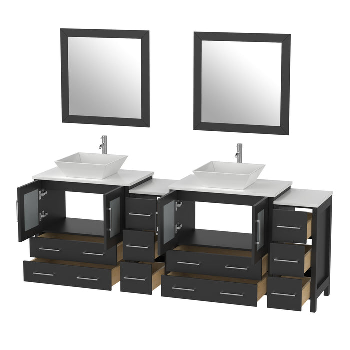 Ravenna 84" Double Sink Bathroom Vanity Combo Set, 10-Drawers, 2-Shelves, 4 Cabinet Engineered Marble Top and Ceramic Sink Bathroom Cabinet with Mirrors - HomeBeyond