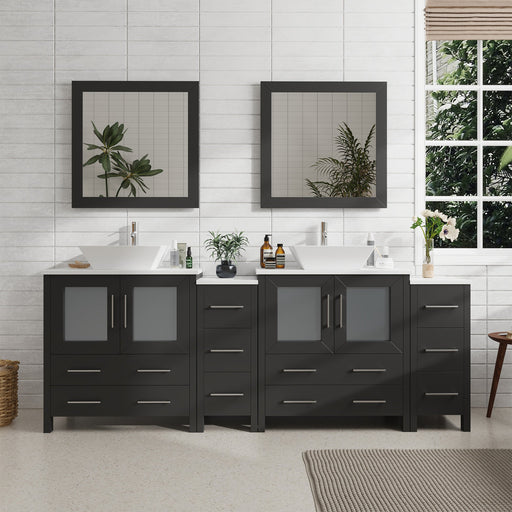 Ravenna 84" Double Sink Bathroom Vanity Combo Set, 10-Drawers, 2-Shelves, 4 Cabinet Engineered Marble Top and Ceramic Sink Bathroom Cabinet with Mirrors - HomeBeyond