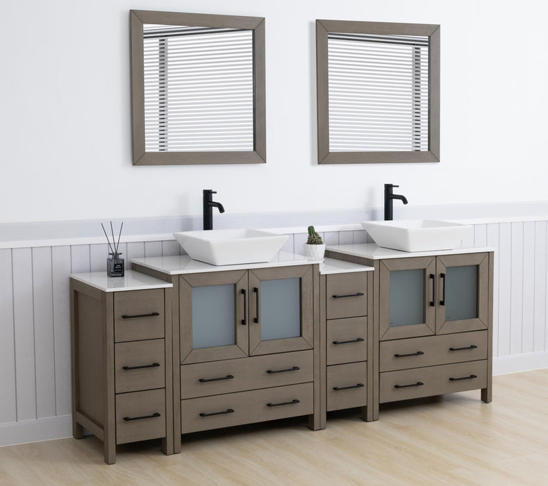 Ravenna 84" Double Sink Bathroom Vanity Combo Set, 10 - Drawers, 2 - Shelves, 4 Cabinet Engineered Marble Top and Ceramic Sink Bathroom Cabinet with Mirrors - HomeBeyond
