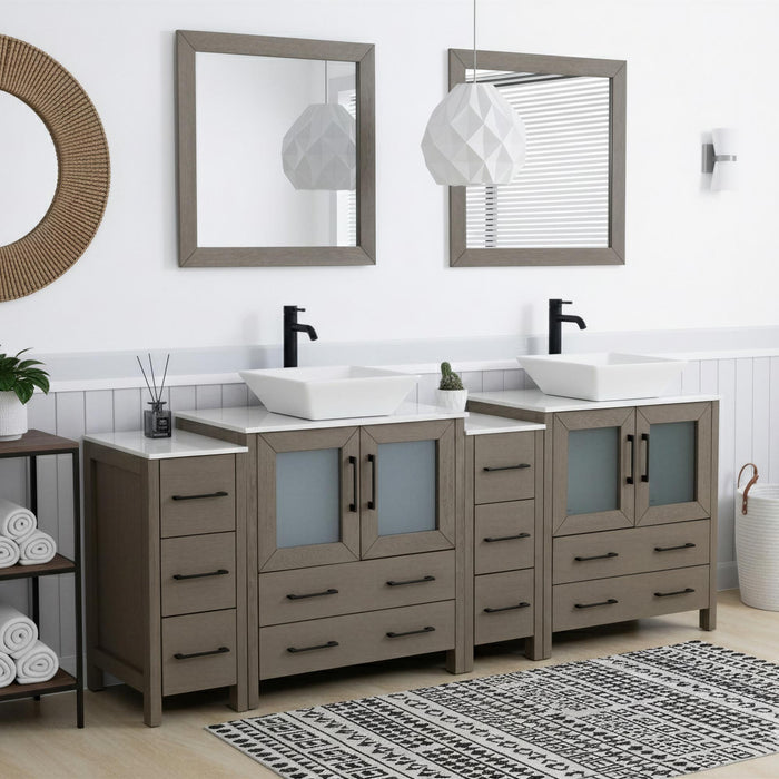 Ravenna 84" Double Sink Bathroom Vanity Combo Set, 10-Drawers, 2-Shelves, 4 Cabinet Engineered Marble Top and Ceramic Sink Bathroom Cabinet with Mirrors - HomeBeyond