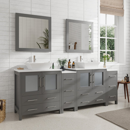 Ravenna 84" Double Sink Bathroom Vanity Combo Set, 10-Drawers, 2-Shelves, 4 Cabinet Engineered Marble Top and Ceramic Sink Bathroom Cabinet with Mirrors - HomeBeyond