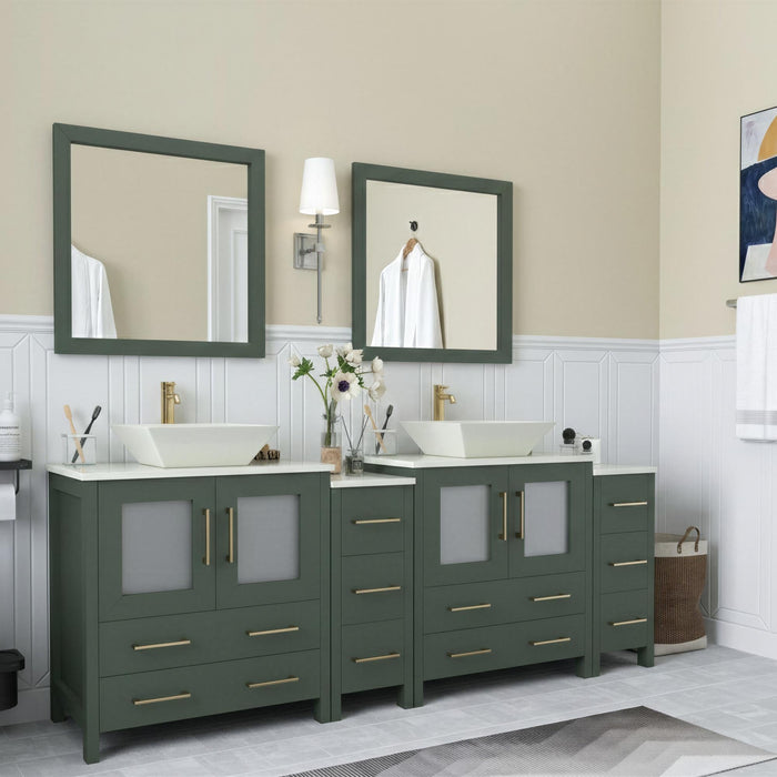 Ravenna 84" Double Sink Bathroom Vanity Combo Set, 10-Drawers, 2-Shelves, 4 Cabinet Engineered Marble Top and Ceramic Sink Bathroom Cabinet with Mirrors - HomeBeyond