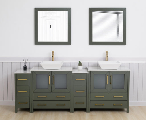 Ravenna 84" Double Sink Bathroom Vanity Combo Set, 10 - Drawers, 2 - Shelves, 4 Cabinet Engineered Marble Top and Ceramic Sink Bathroom Cabinet with Mirrors - HomeBeyond