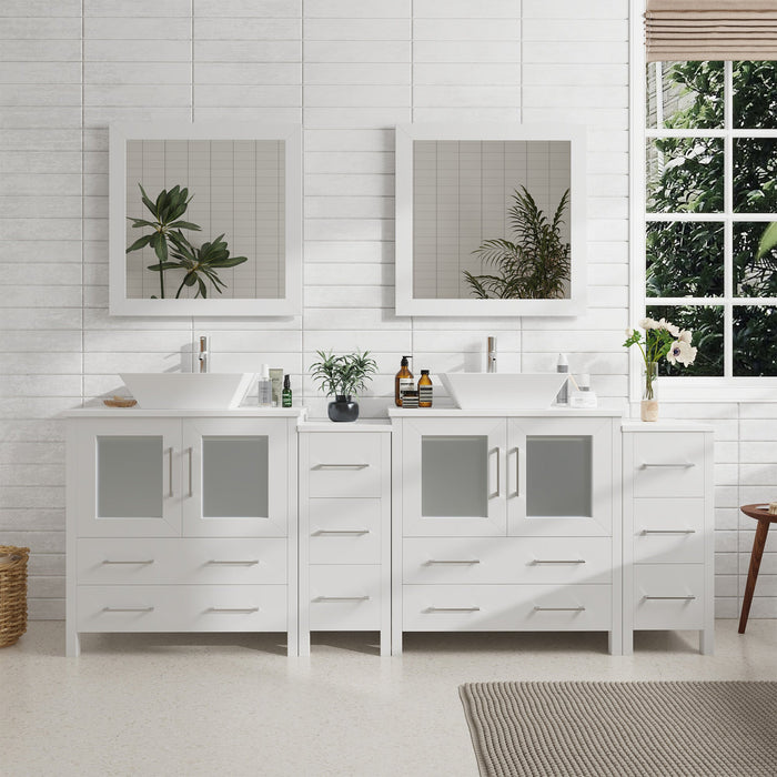 Ravenna 84" Double Sink Bathroom Vanity Combo Set, 10-Drawers, 2-Shelves, 4 Cabinet Engineered Marble Top and Ceramic Sink Bathroom Cabinet with Mirrors - HomeBeyond