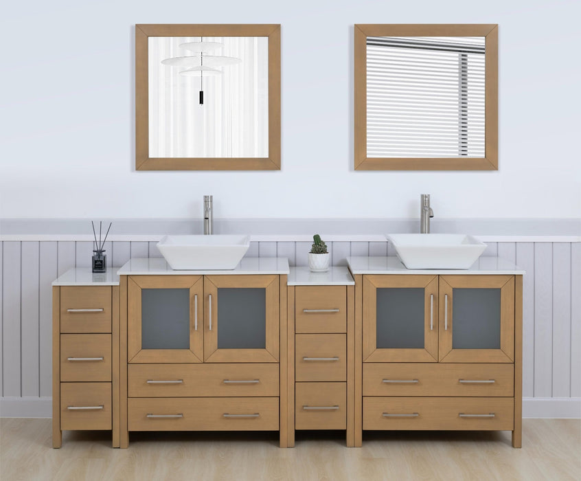 Ravenna 84" Double Sink Bathroom Vanity Combo Set, 10 - Drawers, 2 - Shelves, 4 Cabinet Engineered Marble Top and Ceramic Sink Bathroom Cabinet with Mirrors - HomeBeyond